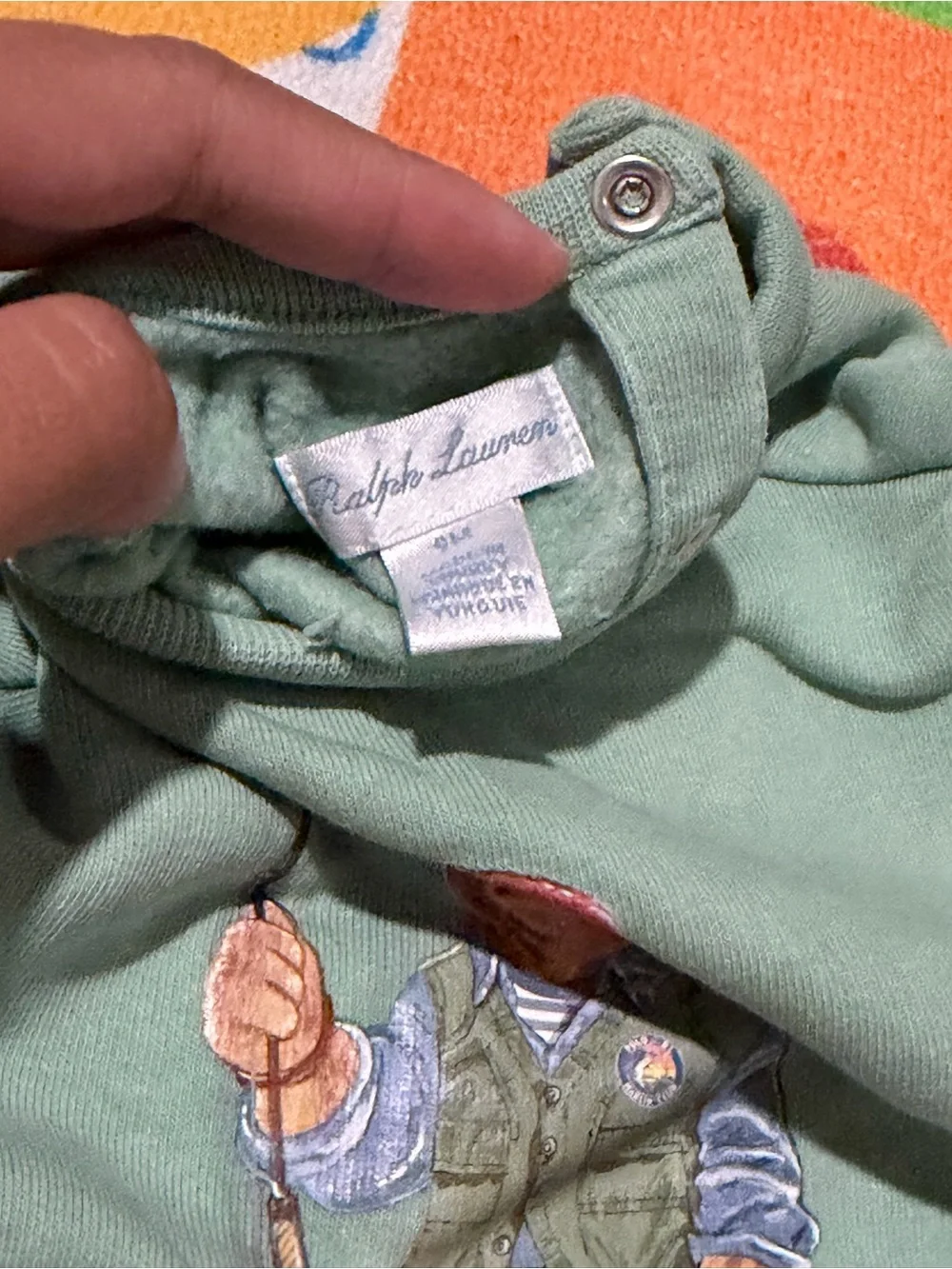 Ralph Lauren Olive Green Polo Bear Romper 9M